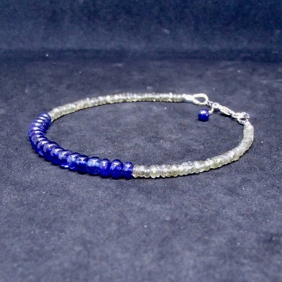 Natural Green and Blue Sapphire Bracelet Solid 14K White Gold 7" - 7.5" - Picture 3 of 5